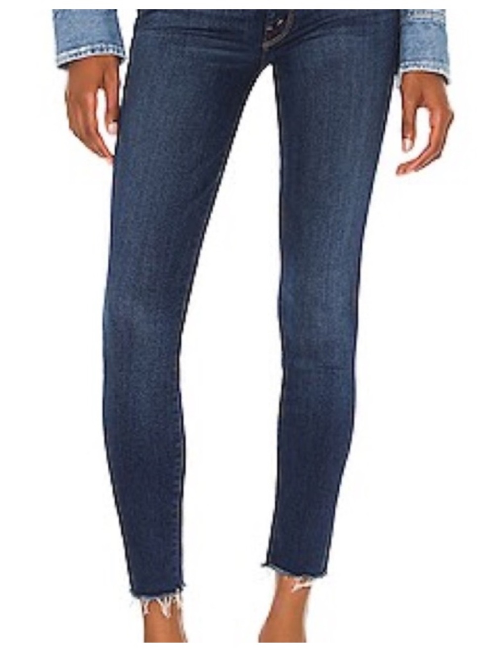 MOTHER Skinny Jeans in Dark Indigo with Frayed Hem